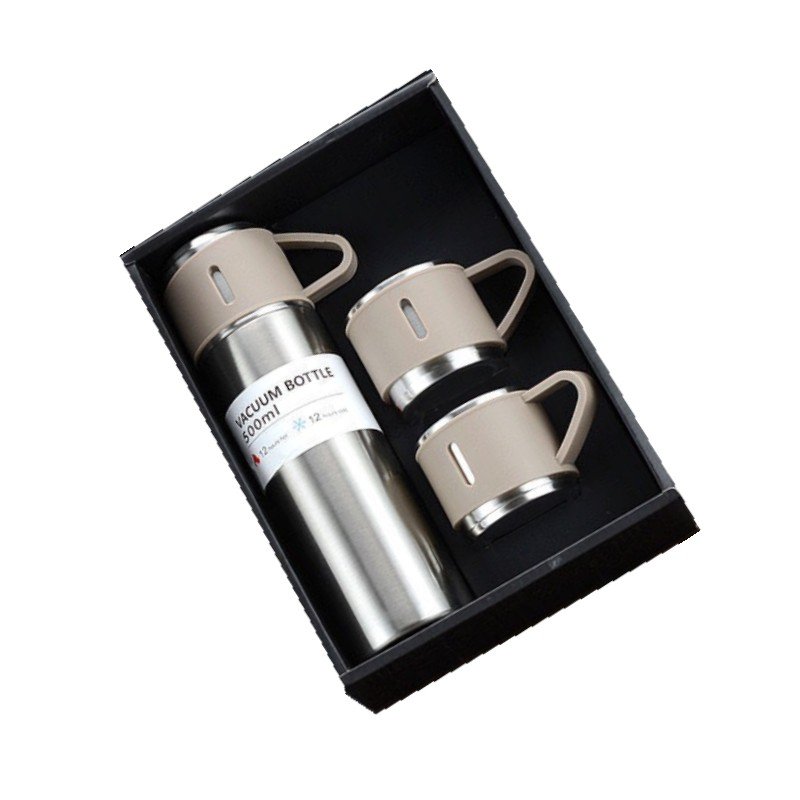 Business custom 304 Stainless Steel Vacuum Flask Gift Set With One Cup Two Lid Gift Box Water Bottle vacuum thermos sets