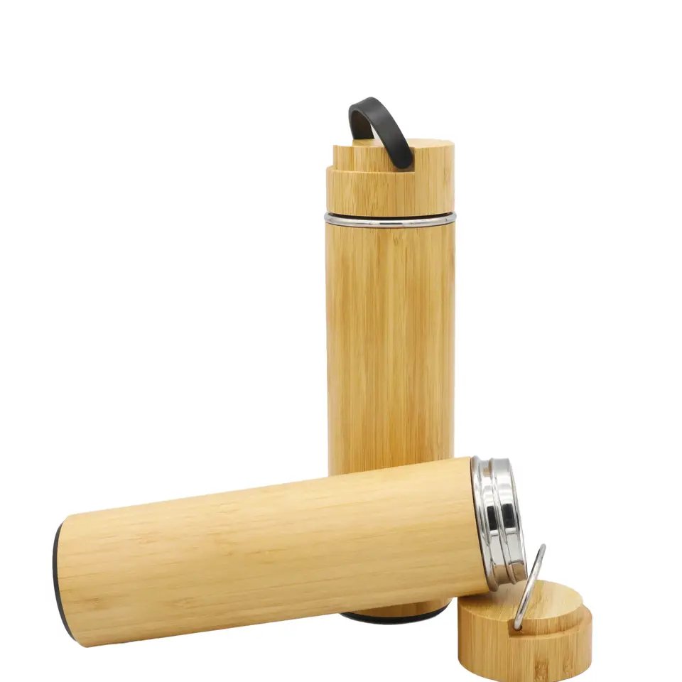 Wholesale 450ml Double Wall Insulated Bamboo Water Bottles with Stainless Steel with Tea Infuser
