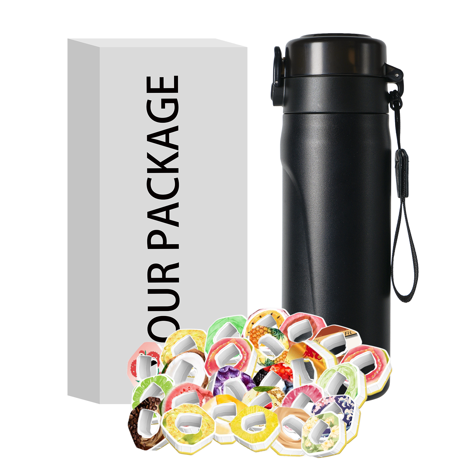 JOYFIT Custom 550ml 316 Stainless steel insulated flavoured cirkuls air flavour up water bottle 2024 with 7 flavor aromatic pods