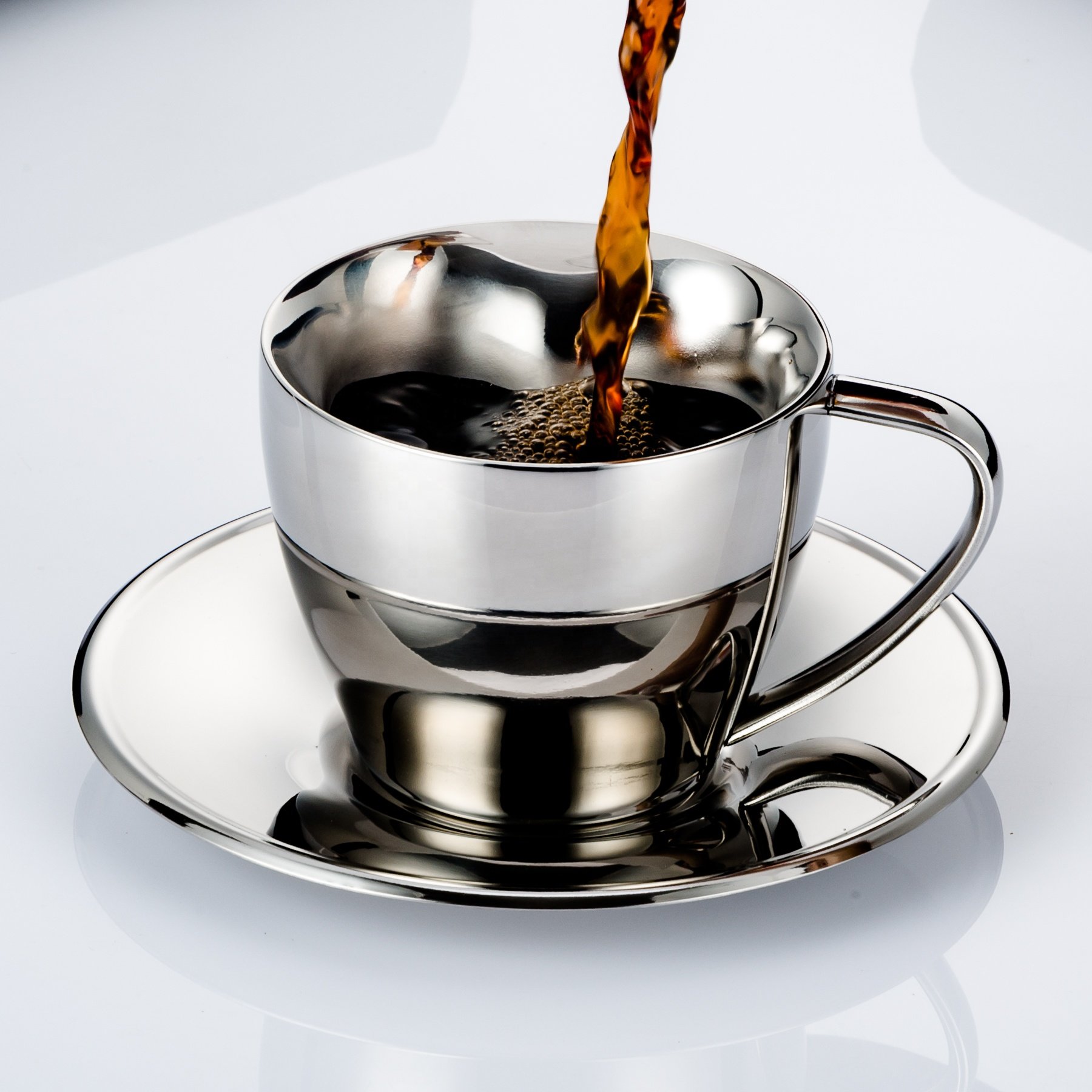 Custom Logo 90ml 200ml coffee mug with handle double wall stainless steel coffee cup