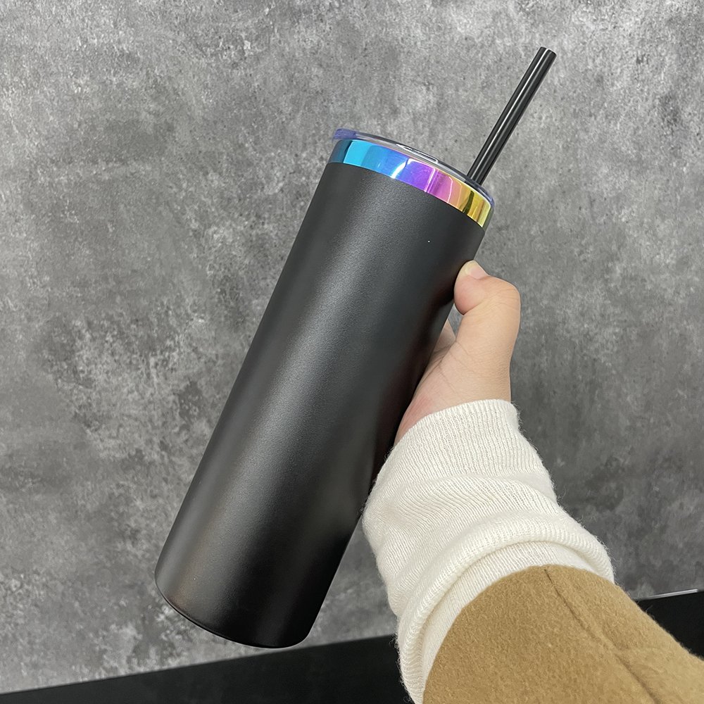 Laser Engrave 20oz Rainbow Plated Coffee Tumbler Black Powder Coated 20 oz Stainless Steel Double Wall Insulated Mug