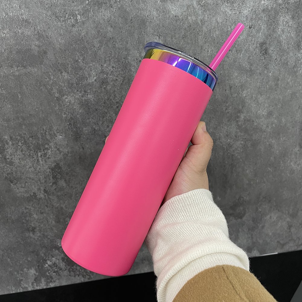 Laser Engrave 20oz Rainbow Plated Coffee Tumbler Black Powder Coated 20 oz Stainless Steel Double Wall Insulated Mug