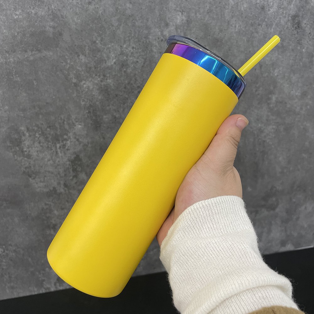 Laser Engrave 20oz Rainbow Plated Coffee Tumbler Black Powder Coated 20 oz Stainless Steel Double Wall Insulated Mug