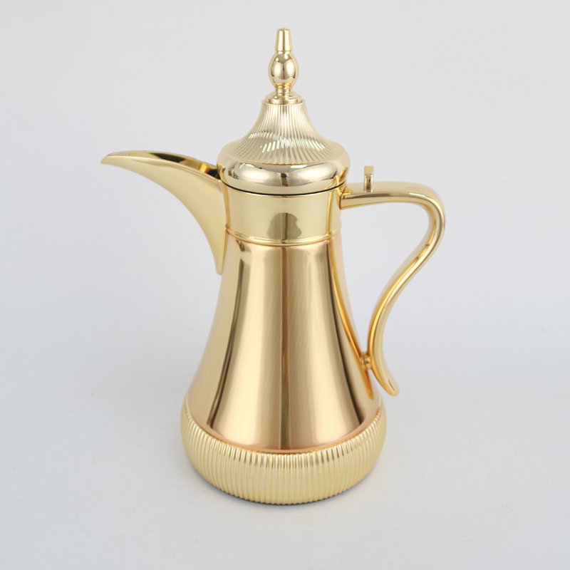 Y2023 TURKISH STYLE BLACK GOLDEN COLOR 700ml LONG MOUTH PINK GLASS LINER VACUUM FLASK JUG DALLAH