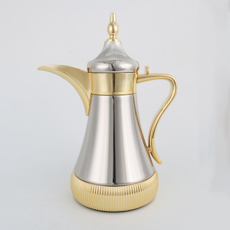 Y2023 TURKISH STYLE BLACK GOLDEN COLOR 700ml LONG MOUTH PINK GLASS LINER VACUUM FLASK JUG DALLAH