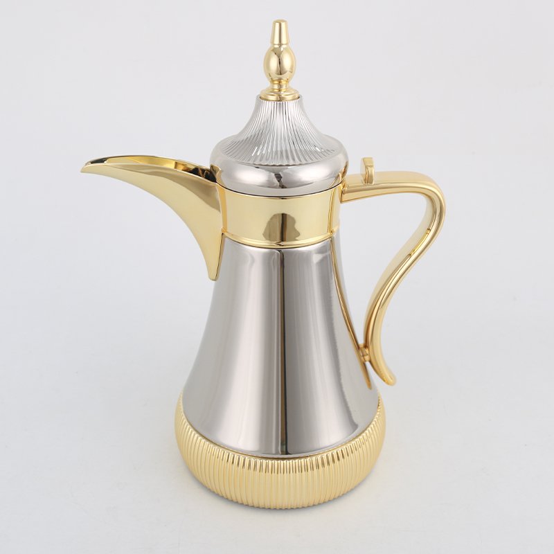 Y2023 TURKISH STYLE BLACK GOLDEN COLOR 700ml LONG MOUTH PINK GLASS LINER VACUUM FLASK JUG DALLAH