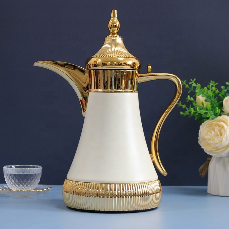 Y2023 TURKISH STYLE BLACK GOLDEN COLOR 700ml LONG MOUTH PINK GLASS LINER VACUUM FLASK JUG DALLAH