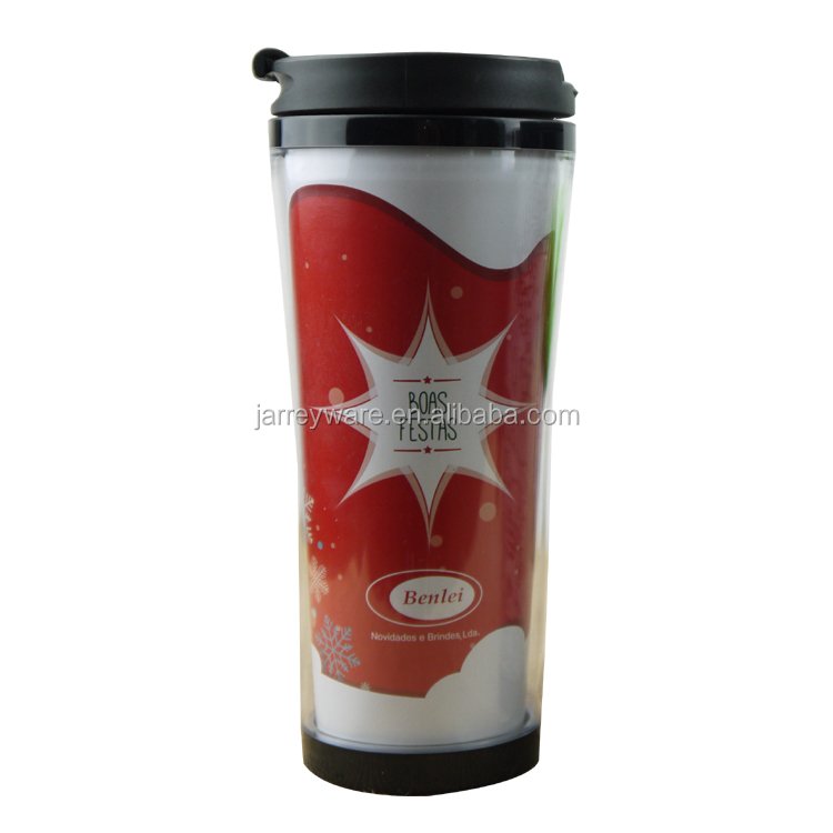 Promotional BPA-Free Customized 400ML Double Wall Plastic Tumbler Travel Mug Cup With Photo Insert Changeable
