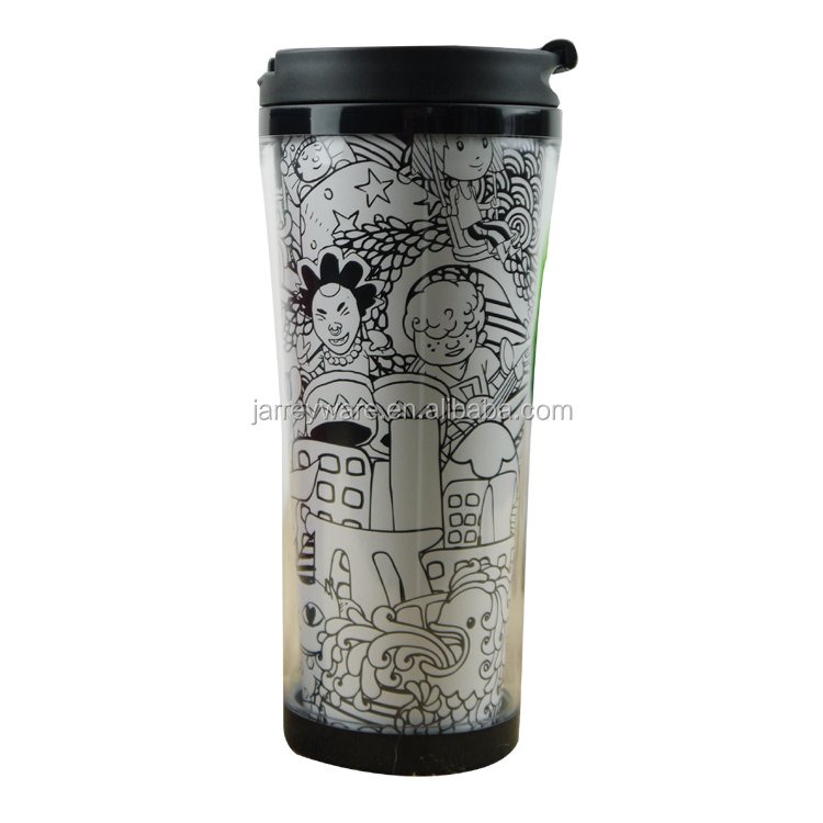 Promotional BPA-Free Customized 400ML Double Wall Plastic Tumbler Travel Mug Cup With Photo Insert Changeable