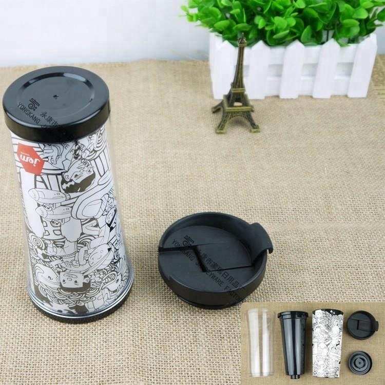 Promotional BPA-Free Customized 400ML Double Wall Plastic Tumbler Travel Mug Cup With Photo Insert Changeable