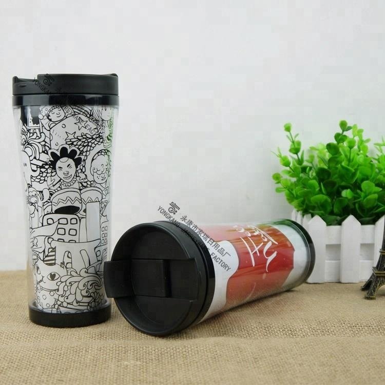 Promotional BPA-Free Customized 400ML Double Wall Plastic Tumbler Travel Mug Cup With Photo Insert Changeable