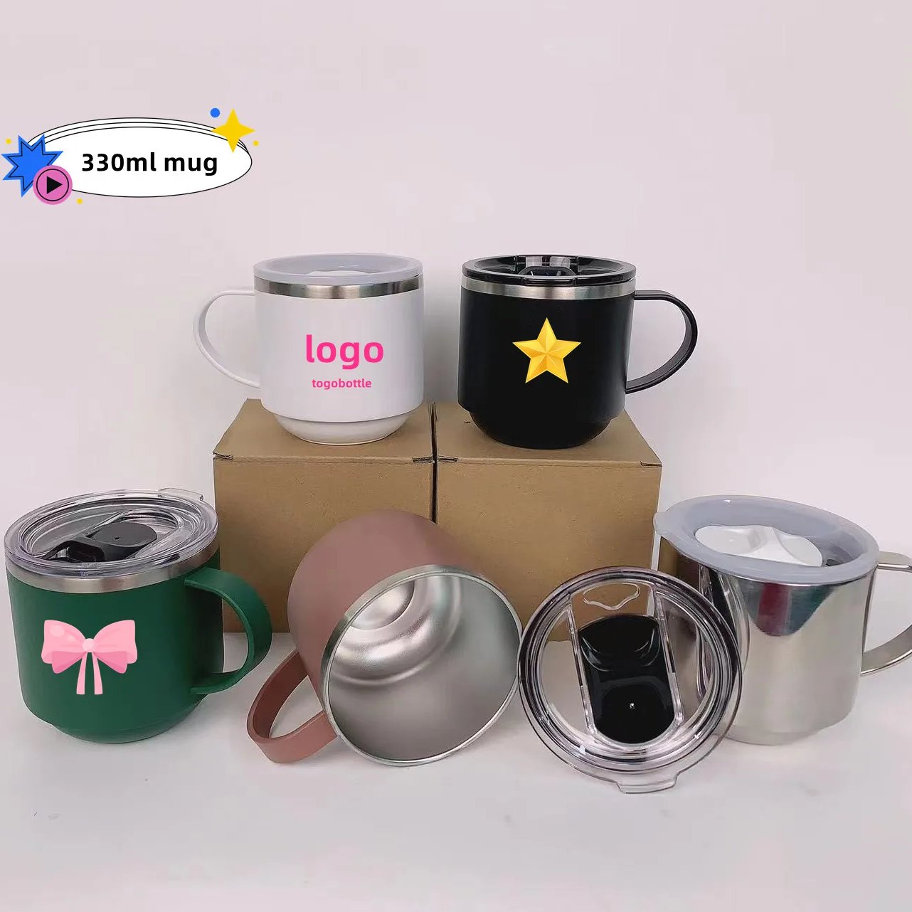 New arrival popular coffee cup 330ml outdoor thermos cup Simple office with handle home 304 stainless steel water cup