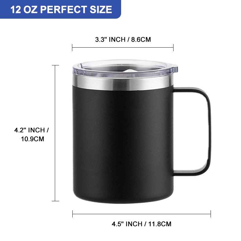 Customized logo eco-friendly 12oz tumblers double wall insulated vacuum travel christmas coffee mugs with handle