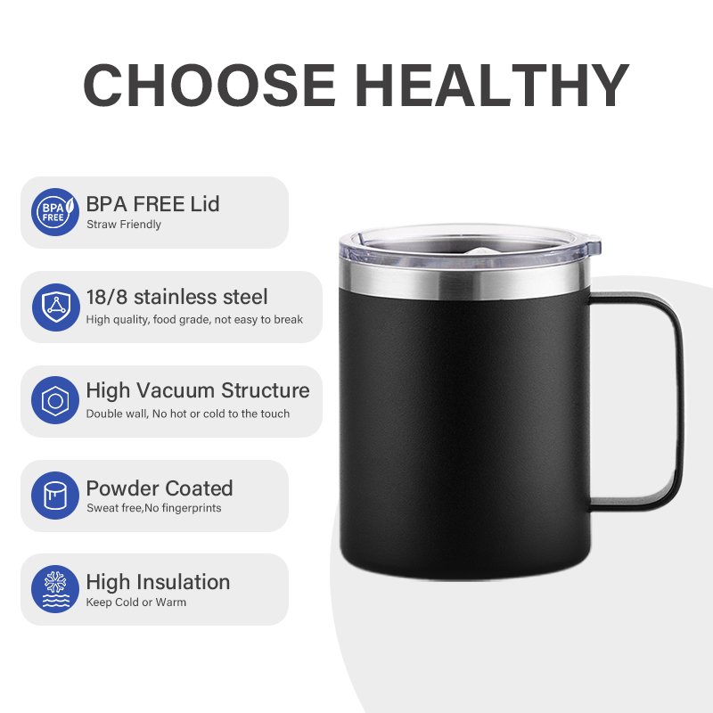 Customized logo eco-friendly 12oz tumblers double wall insulated vacuum travel christmas coffee mugs with handle