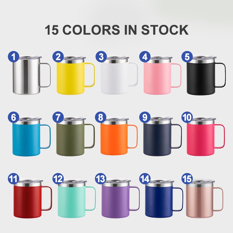 Customized logo eco-friendly 12oz tumblers double wall insulated vacuum travel christmas coffee mugs with handle