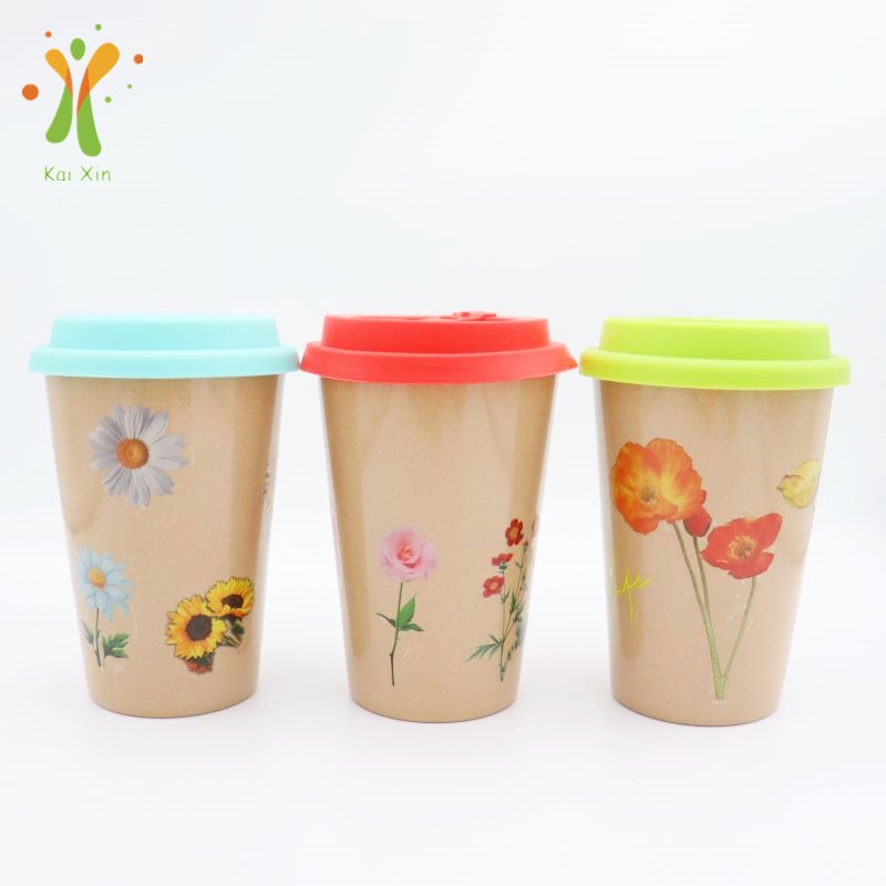Natural rice husk coffee cup eco-friendly reusable custom color bamboo travel coffee mug take away BPA free coffee husk cup