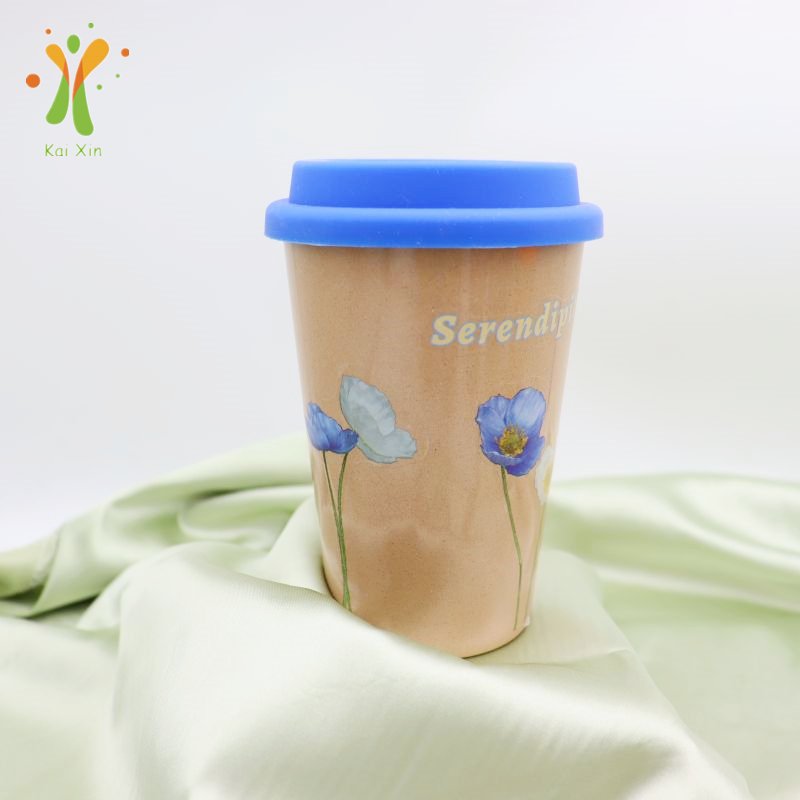 Natural rice husk coffee cup eco-friendly reusable custom color bamboo travel coffee mug take away BPA free coffee husk cup