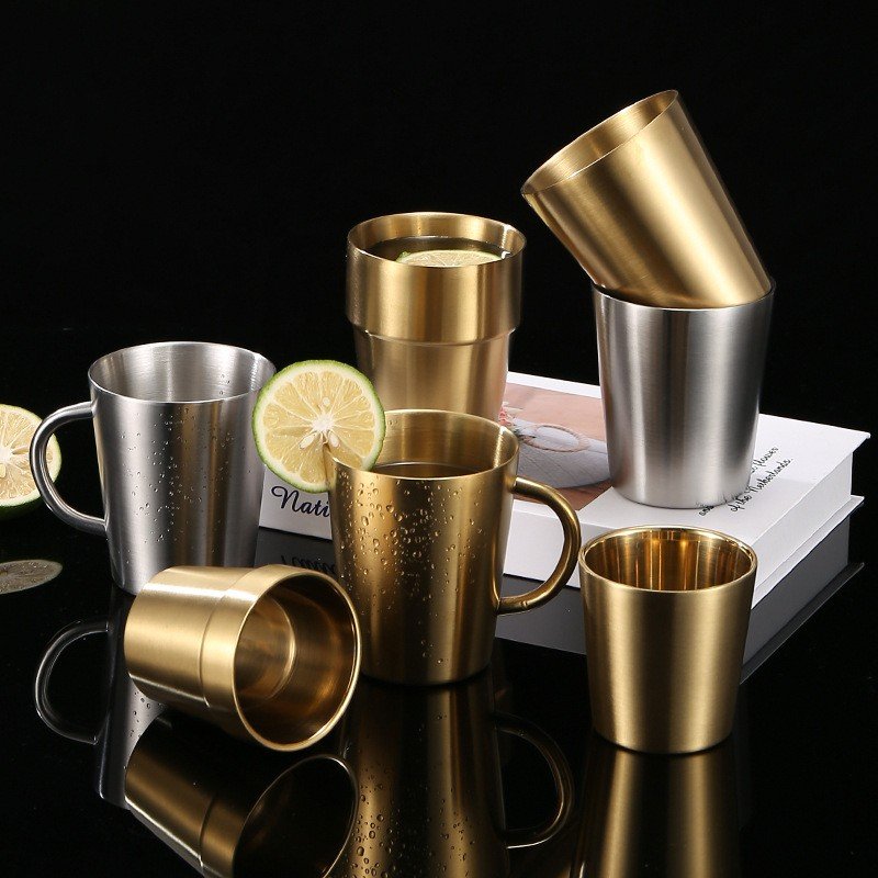 stainless steel double wall cups 10oz drinking cup travel Coffee Mugs with handle