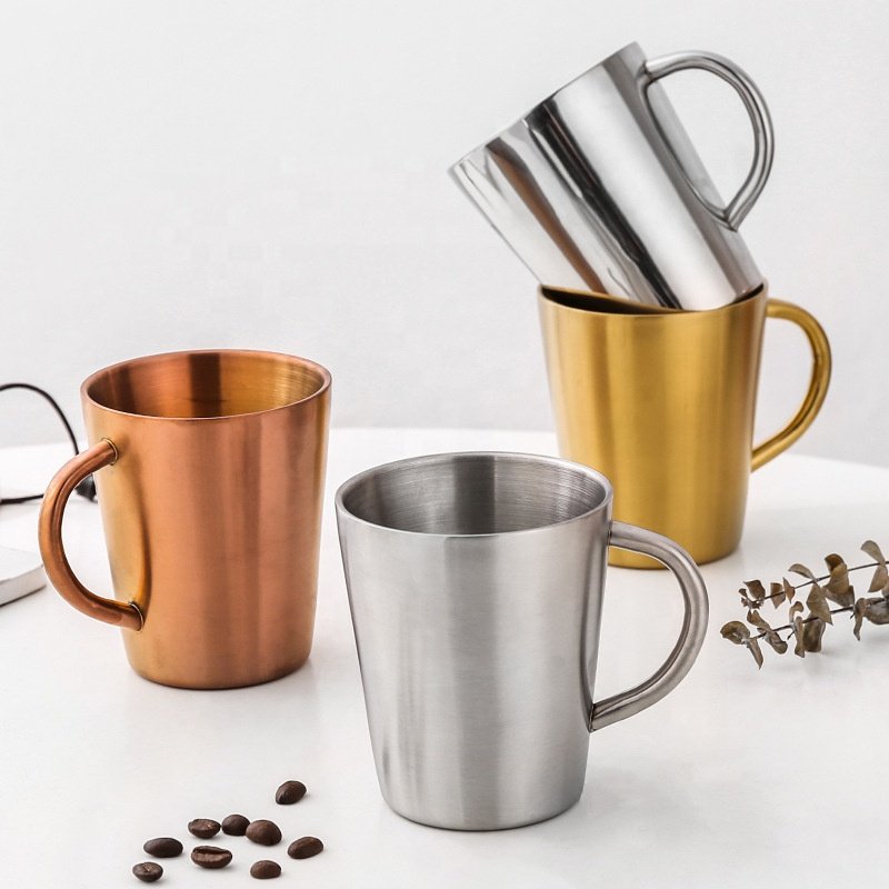 stainless steel double wall cups 10oz drinking cup travel Coffee Mugs with handle