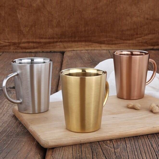 stainless steel double wall cups 10oz drinking cup travel Coffee Mugs with handle