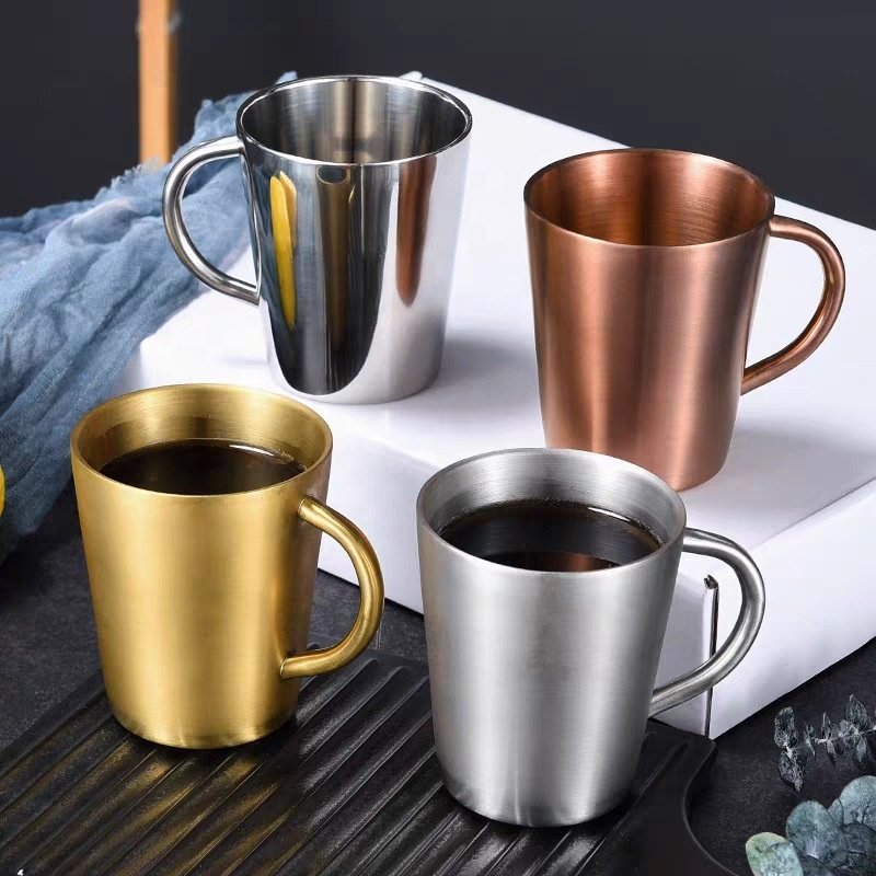 stainless steel double wall cups 10oz drinking cup travel Coffee Mugs with handle