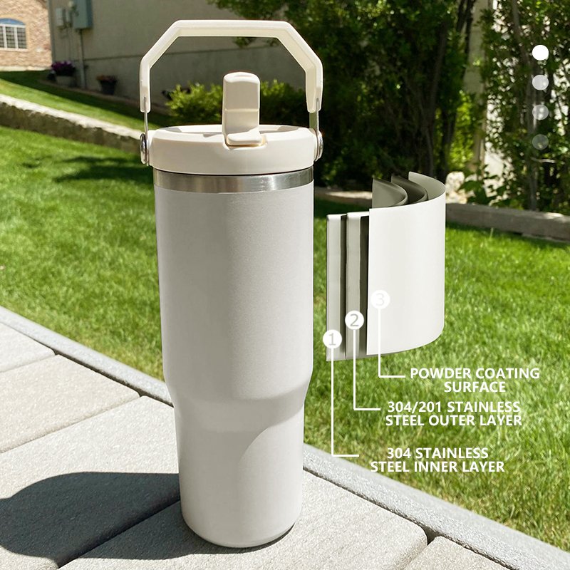 304 Stainless Steel Insulated Straw Cup with Lid Handle Vacuum Flask Thermos Outdoor Sports Car Fitness Coffee Premium Quality