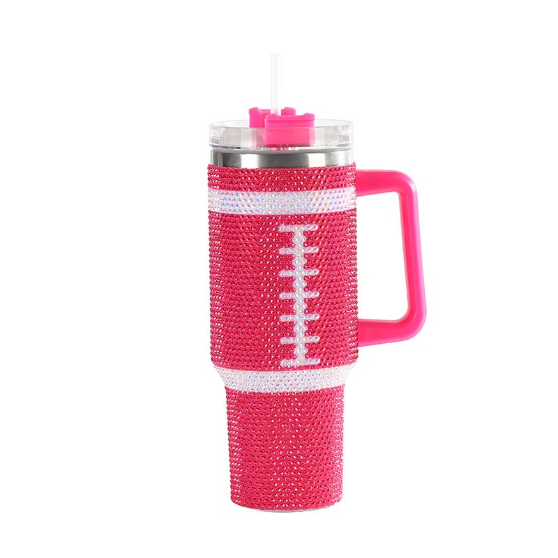 2024 double wall Leak Proof Rhinestone Travel Coffee Mug with handle lid and straw 40oz bling rhinestone tumbler