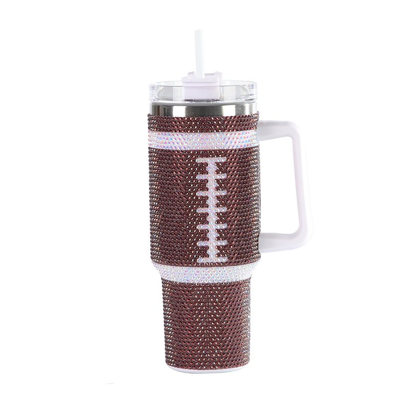 2024 double wall Leak Proof Rhinestone Travel Coffee Mug with handle lid and straw 40oz bling rhinestone tumbler