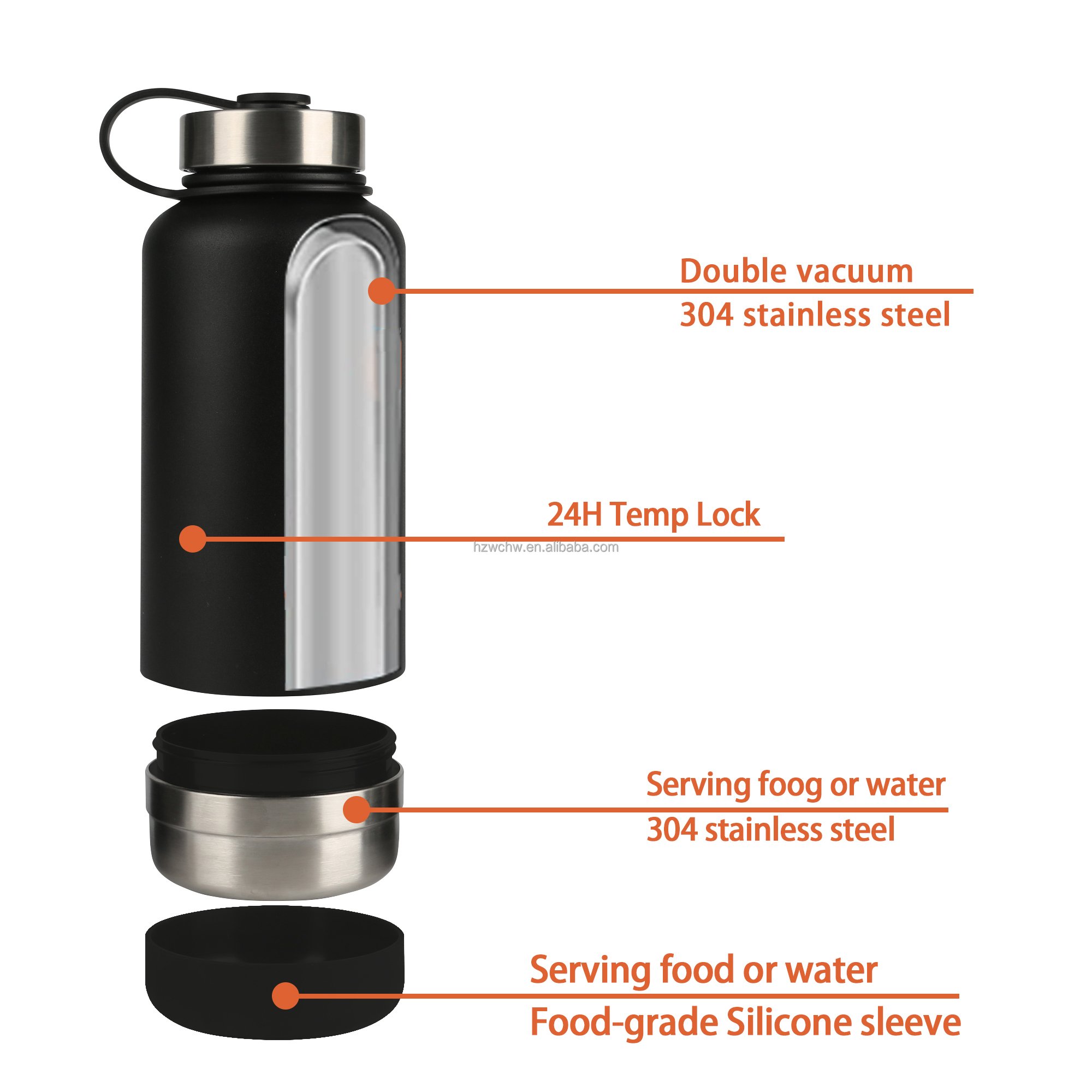 Custom Logo 1000ml Stainless Steel Portable Pet Water Bottle Dispenser Water Bottle With Dog Water Bottle Bowl