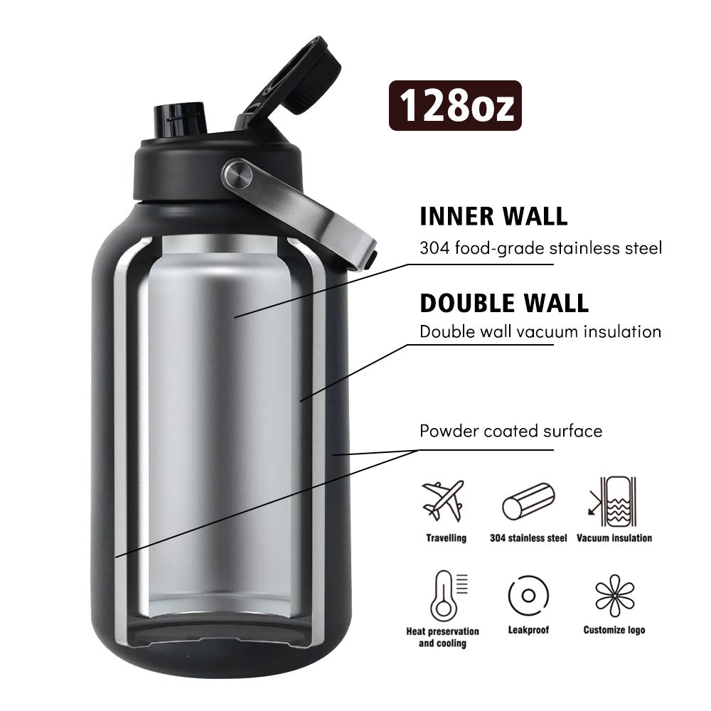 Custom Large 64oz 128oz vacuum flask travel tumbler stainless steel vacuum flask drinking insulated water bottle stainless steel