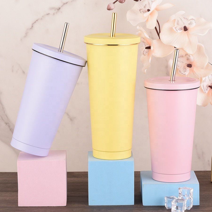 New Vacuum Flask Metal Cup Tumbler 500ML/750ML Stainless Steel Insulated Mug With Lid And Straw