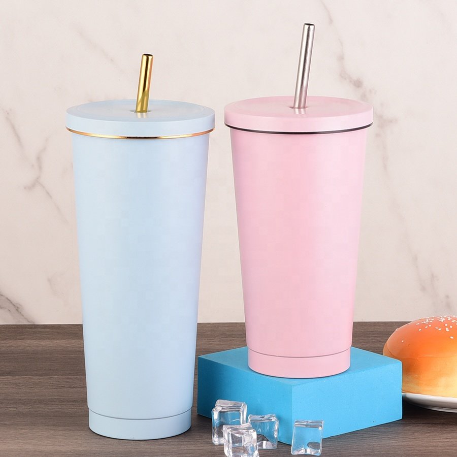 New Vacuum Flask Metal Cup Tumbler 500ML/750ML Stainless Steel Insulated Mug With Lid And Straw