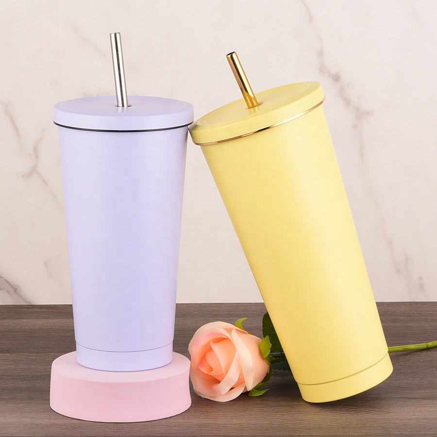 New Vacuum Flask Metal Cup Tumbler 500ML/750ML Stainless Steel Insulated Mug With Lid And Straw