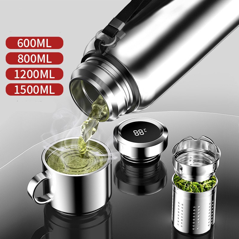600ml 1000ml 1500ml Thermal Insulation Infuser Bottle Thermos Smart Water Bottle with Reminder to Drink Water