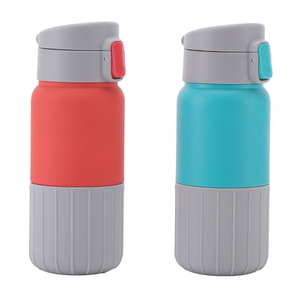 LeMuna 450ML Travel Water Bottles Kids Double Wall Stainless Steel Vacuum Flask Thermos with Silicon Rubber Case