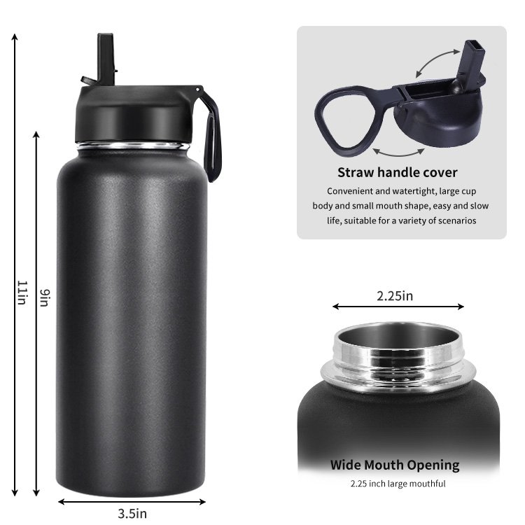 32oz Wholesale Custom Sport BPA Free Stainless Steel Triple Insulated Water Bottle with Customized Design around Bottle