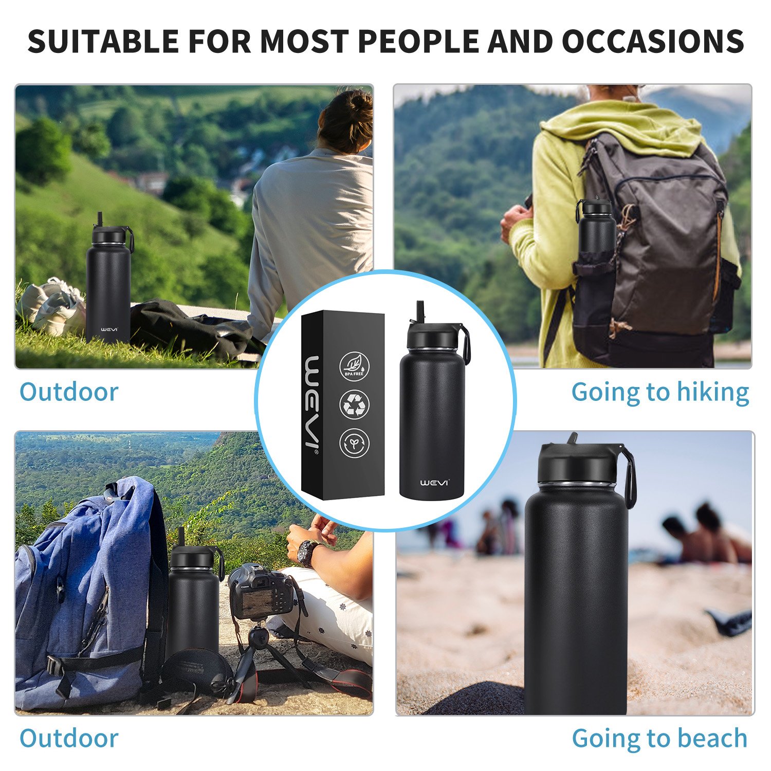 32oz Wholesale Custom Sport BPA Free Stainless Steel Triple Insulated Water Bottle with Customized Design around Bottle