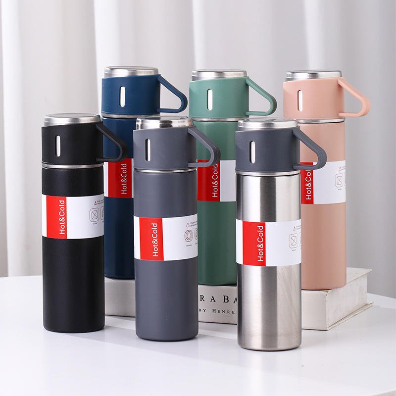 Custom Gift Logo 304 Stainless Steel vacuum flask Thermal Bottle And Cups gift travel mug cup