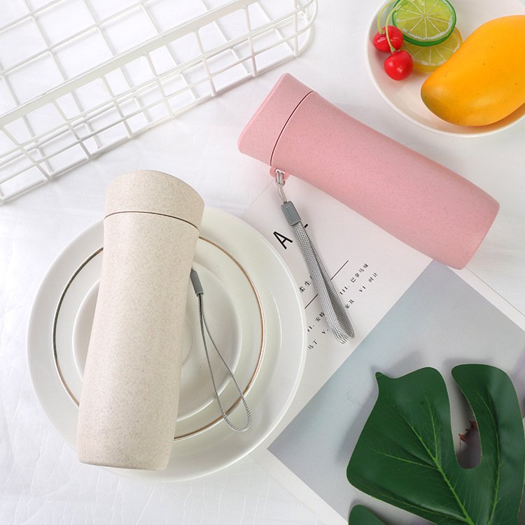 Custom Logo Bpa Free Portable 400ml Wheat Straw Sustainable Water Bottles With Lid