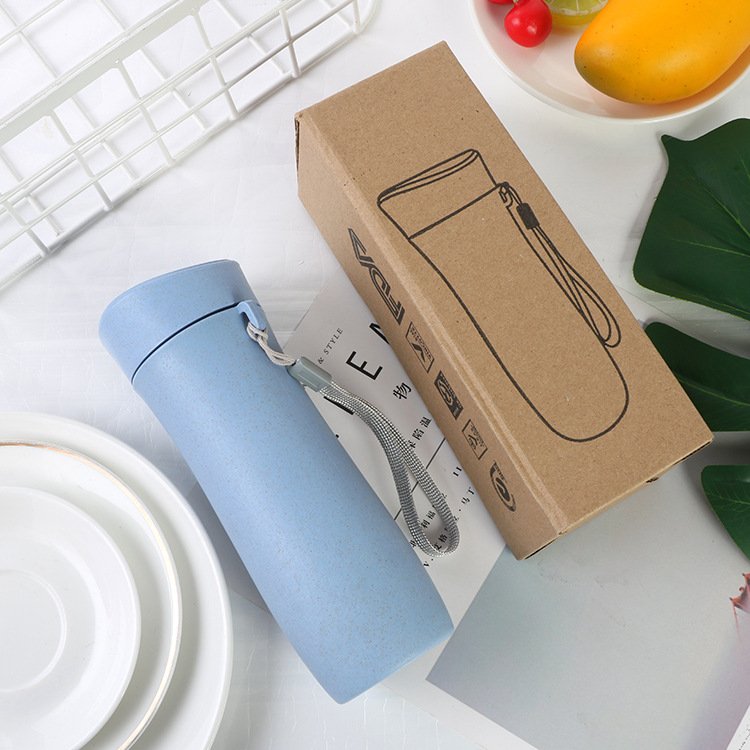 Custom Logo Bpa Free Portable 400ml Wheat Straw Sustainable Water Bottles With Lid