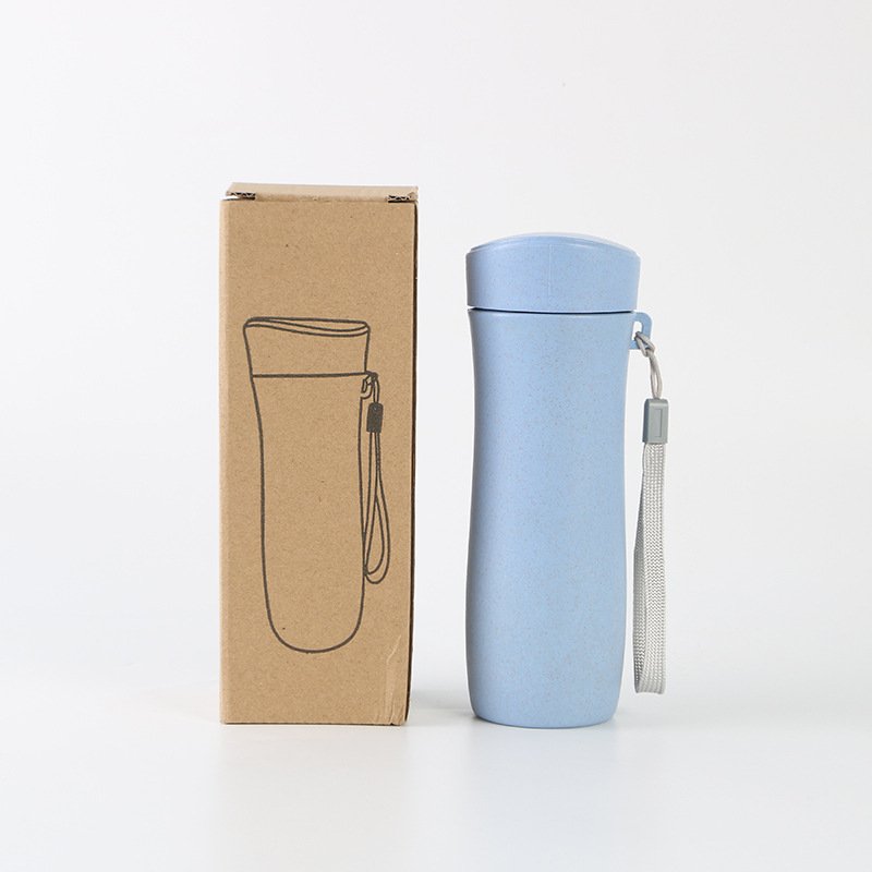 Custom Logo Bpa Free Portable 400ml Wheat Straw Sustainable Water Bottles With Lid
