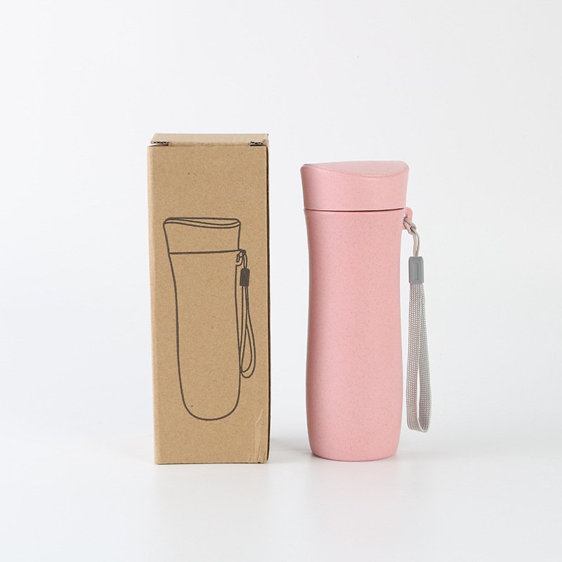 Custom Logo Bpa Free Portable 400ml Wheat Straw Sustainable Water Bottles With Lid