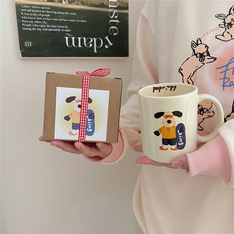 2024 New Cute Puppy Mug Female Household Large Capacity Ceramic Cup With Lid Coffee Cup