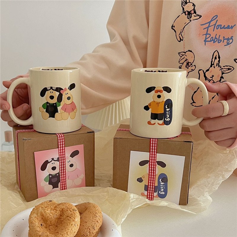 2024 New Cute Puppy Mug Female Household Large Capacity Ceramic Cup With Lid Coffee Cup