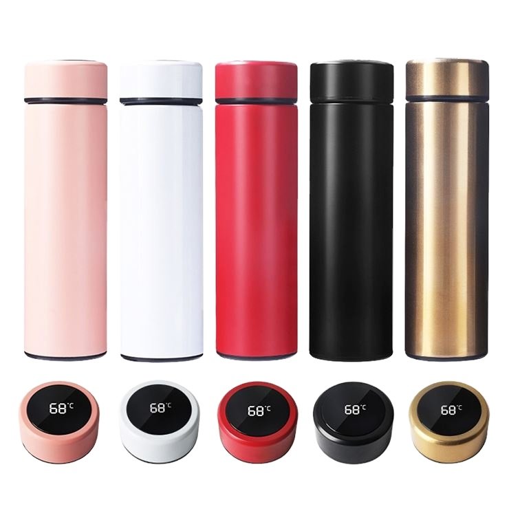 Creative LED intelligent temperature measuring flask outdoor car stainless steel vacuum cup with cup brush