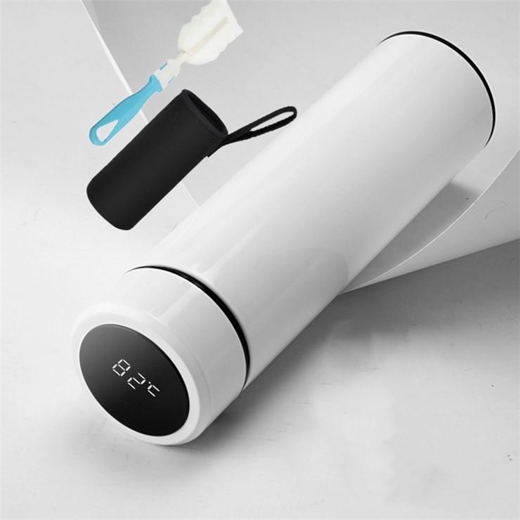 Creative LED intelligent temperature measuring flask outdoor car stainless steel vacuum cup with cup brush