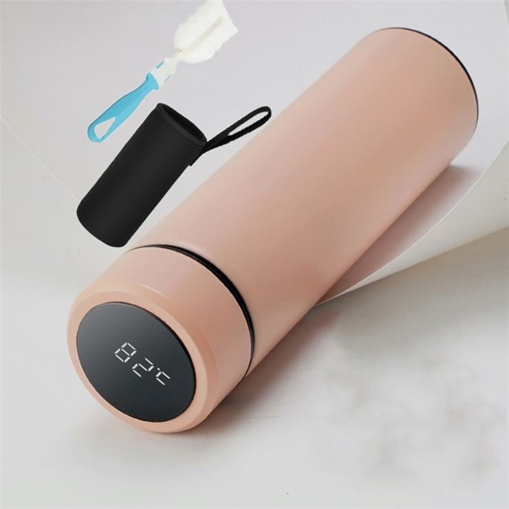 Creative LED intelligent temperature measuring flask outdoor car stainless steel vacuum cup with cup brush