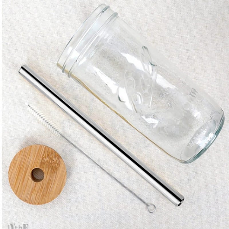 Custom 24oz big capacity clear wide mouth drinking cup mason jar reusable travel glass coffee tumbler with bamboo lid/straw
