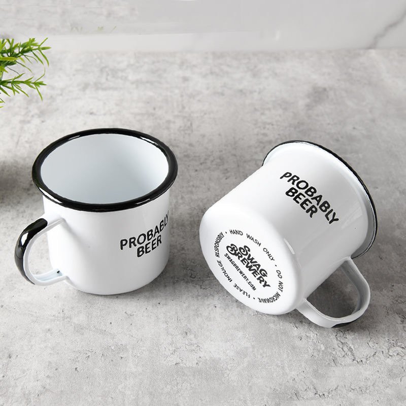 Vintage Souvenir Coffee Pewter Cup Enamelware Custom Logo Enamel Camping Campfire Retro Mug Enamel Mug with Stainless Steel Rim