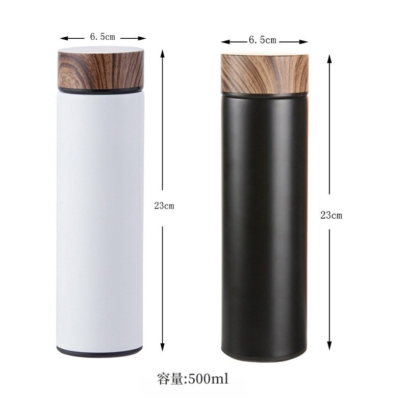Factory Price 500ml Double Wall Stainless Steel Vacuum Flasks Thermal Thermos Water Bottle With Tea Infuser and Grain Wooden Lid